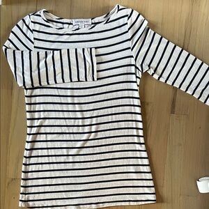 Amour Vert Francoise Stretch Jersey Top navy, ivory Striped Top